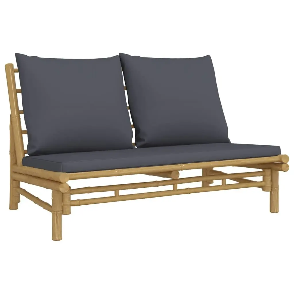 2 Piece Garden Lounge Set with Dark Grey Cushions Bamboo 363458