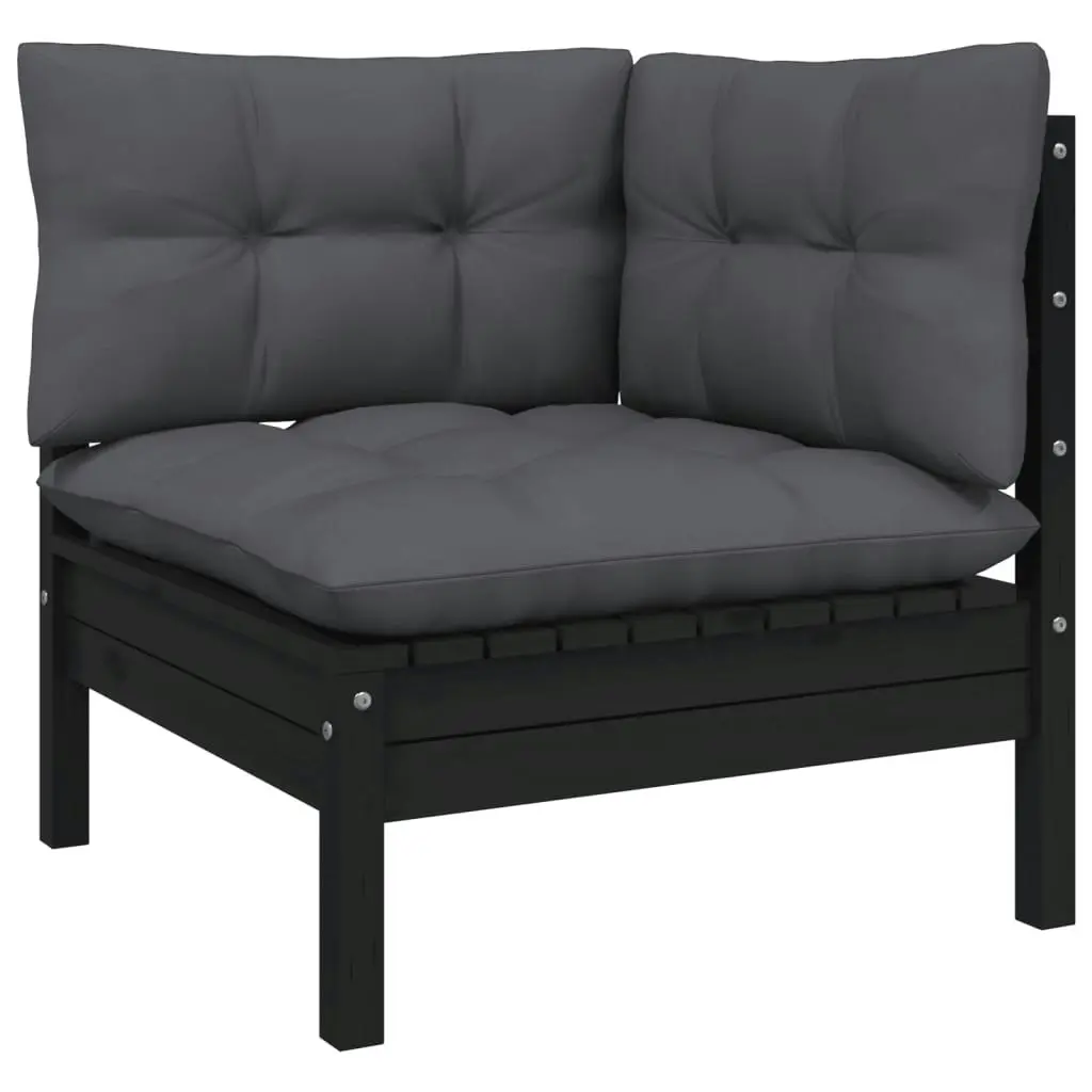 3 Piece Garden Lounge Set with Cushions Black Solid Pinewood 806680