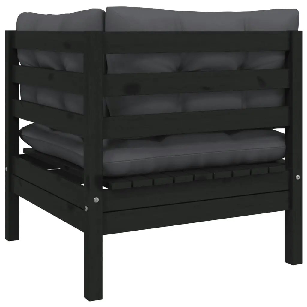 3 Piece Garden Lounge Set with Cushions Black Solid Pinewood 806680