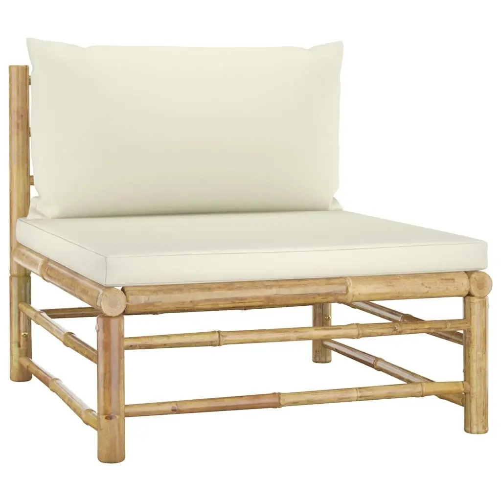 3 Piece Garden Lounge Set with Cream White Cushions Bamboo 313142