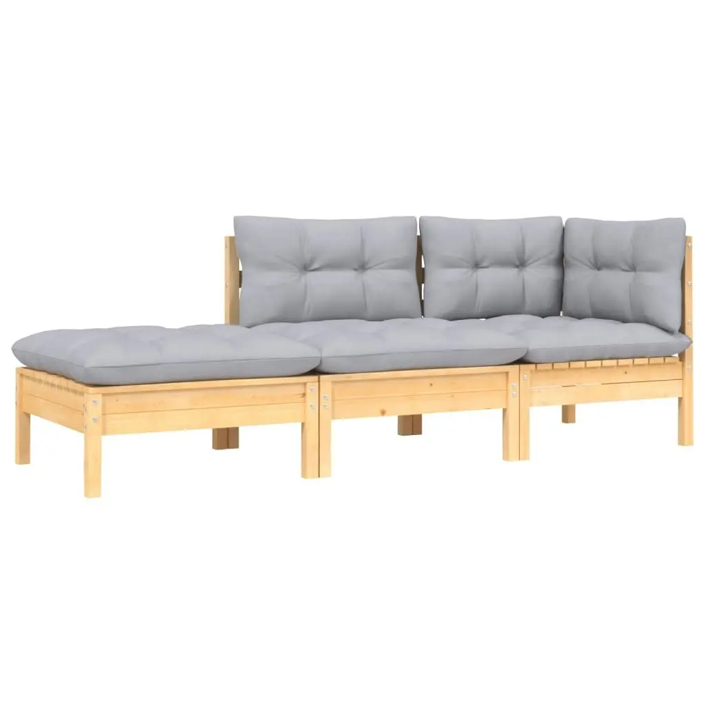 3 Piece Garden Lounge Set with Grey Cushions Solid Pinewood 806663