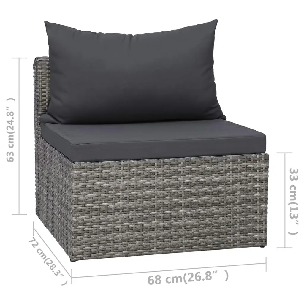 3 Piece Garden Sofa Set with Cushions Grey Poly Rattan 44163