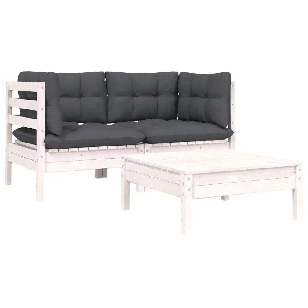 3 Piece Garden Lounge Set with Cushions White Solid Pinewood 806677