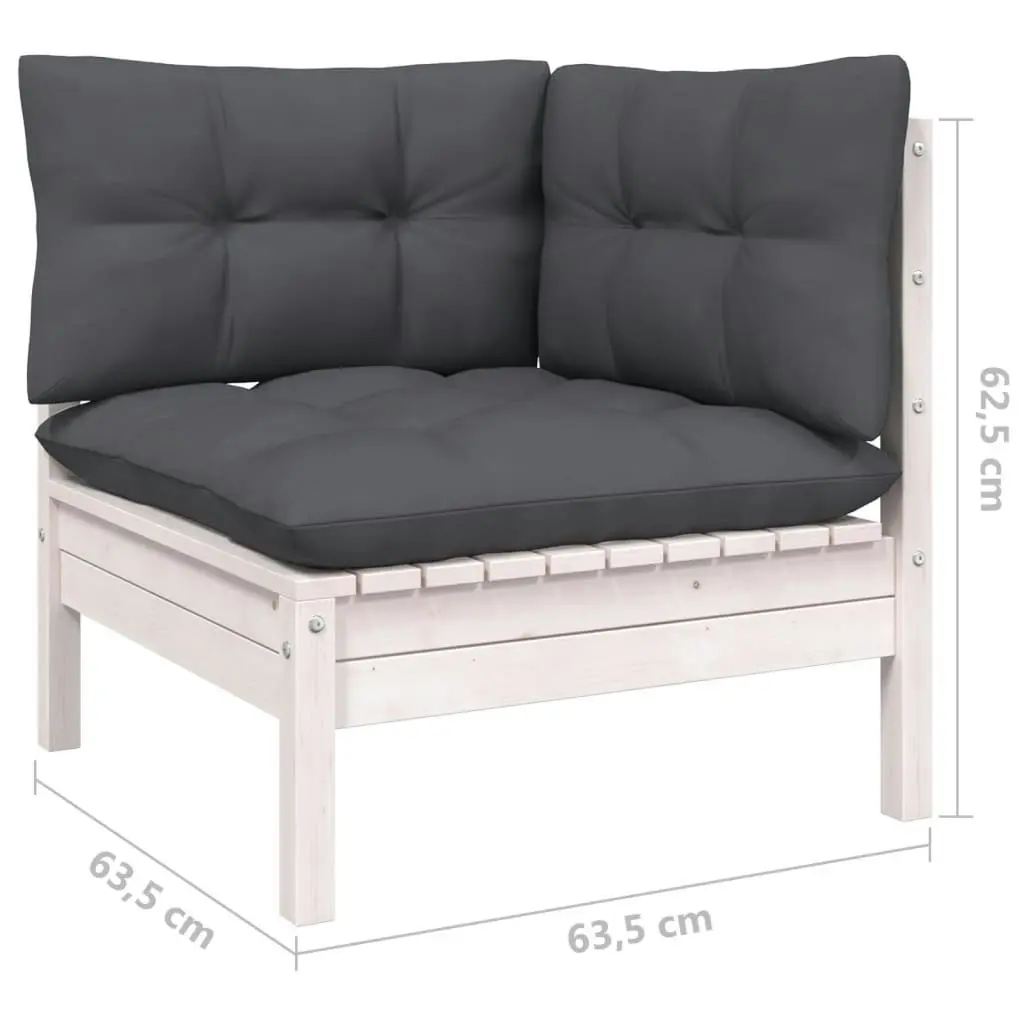 3 Piece Garden Lounge Set with Cushions White Solid Pinewood 806677