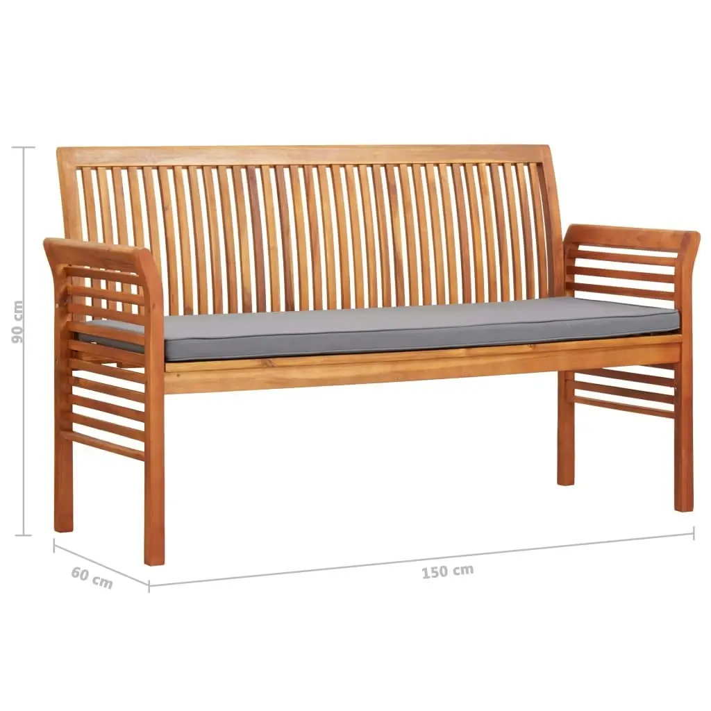 3-Seater Garden Bench with Cushion 150 cm Solid Acacia Wood 45973