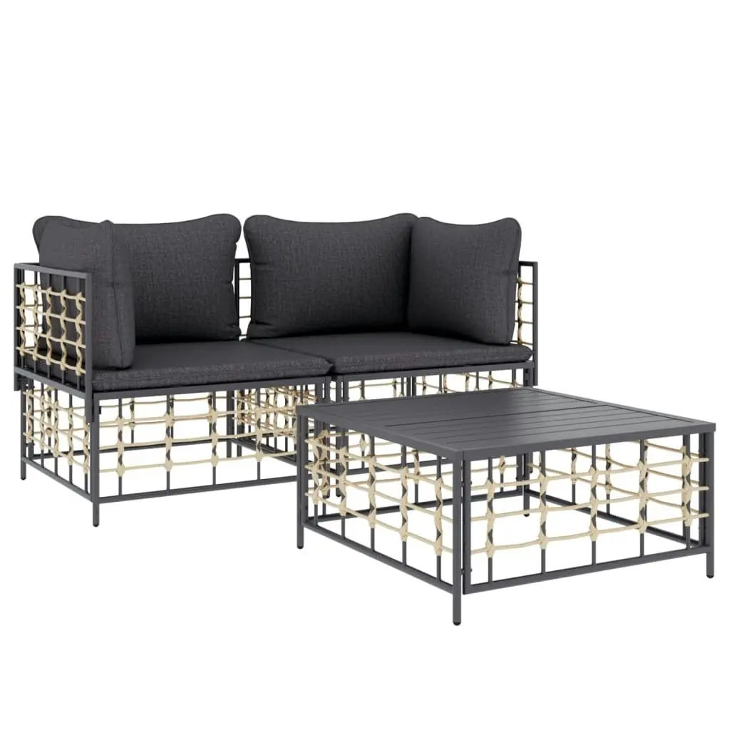 3 Piece Garden Lounge Set with Cushions Anthracite Poly Rattan 3186693