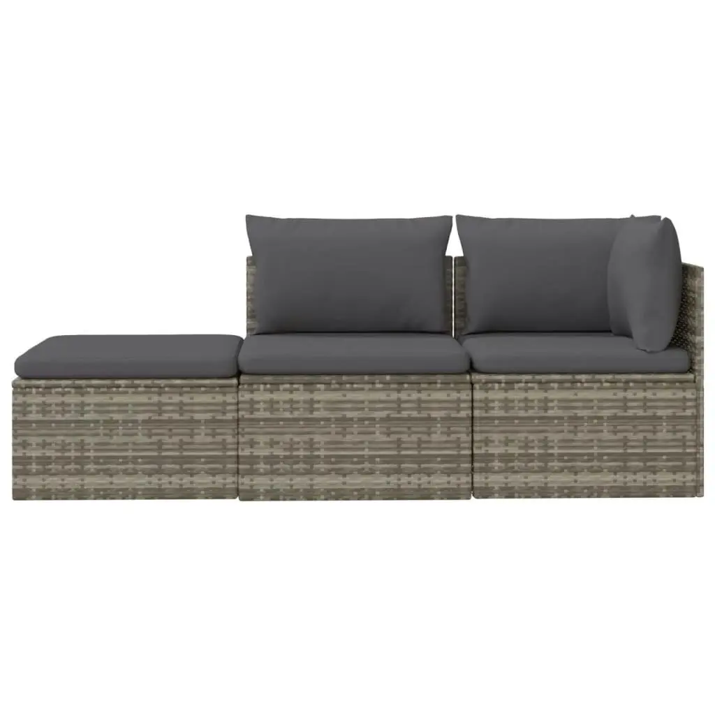 3 Piece Garden Lounge Set with Cushions Grey Poly Rattan 318677