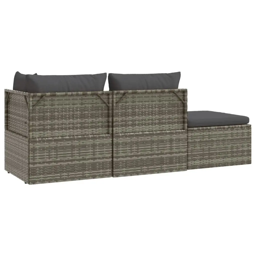 3 Piece Garden Lounge Set with Cushions Grey Poly Rattan 318677