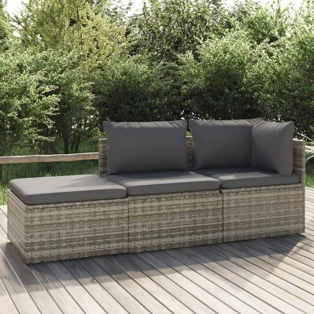 3 Piece Garden Lounge Set with Cushions Grey Poly Rattan 318677