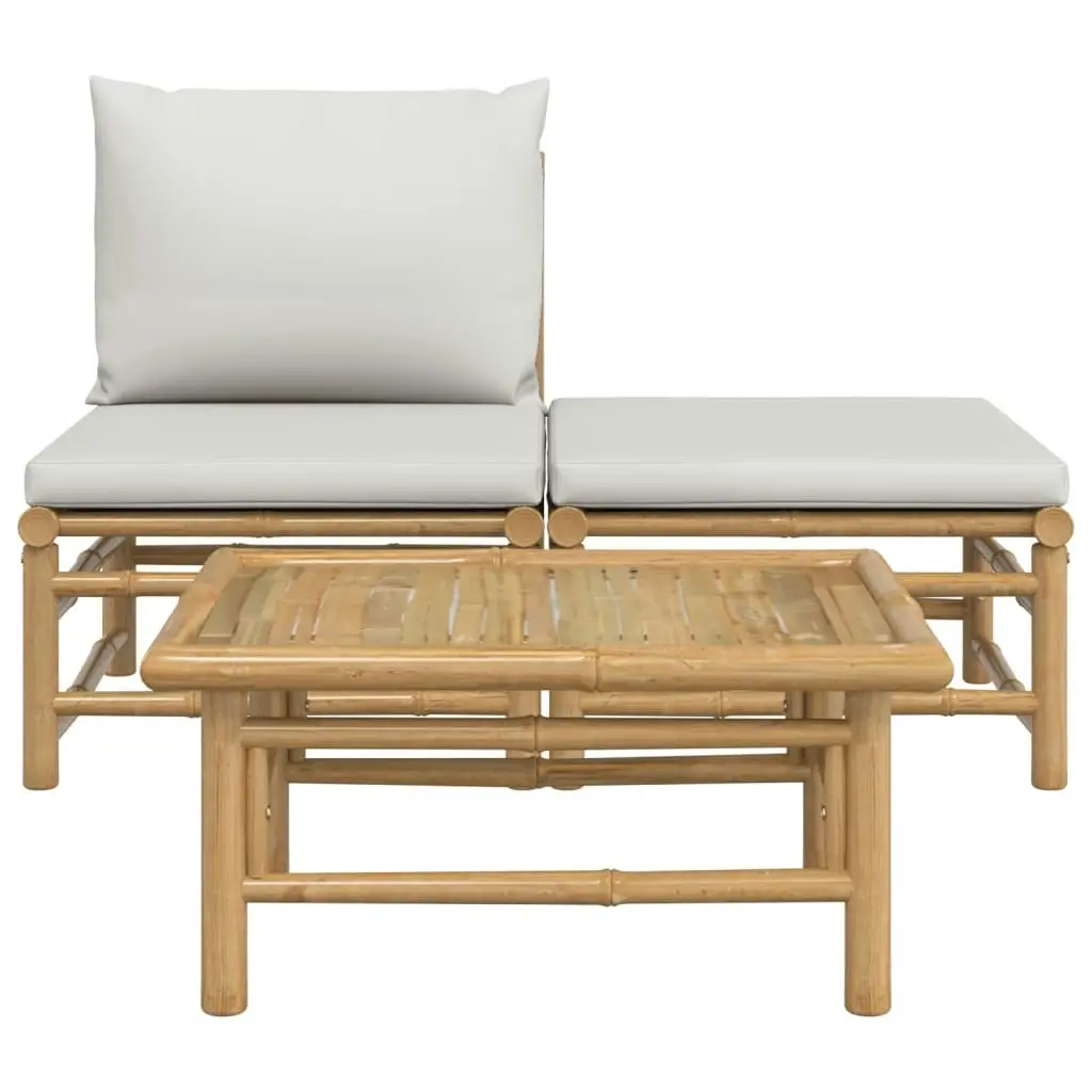 3 Piece Garden Lounge Set with Light Grey Cushions Bamboo 362275