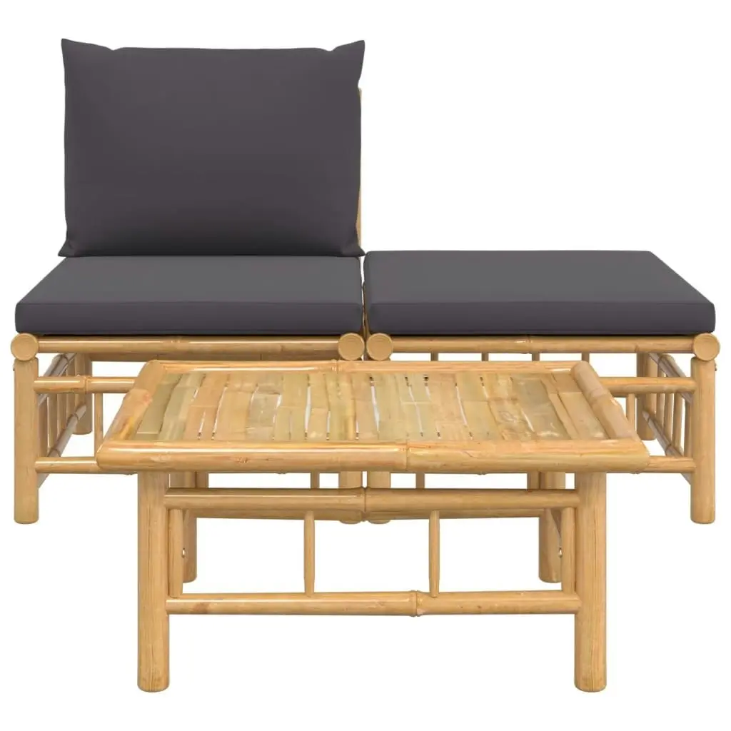 3 Piece Garden Lounge Set with Dark Grey Cushions Bamboo 362305