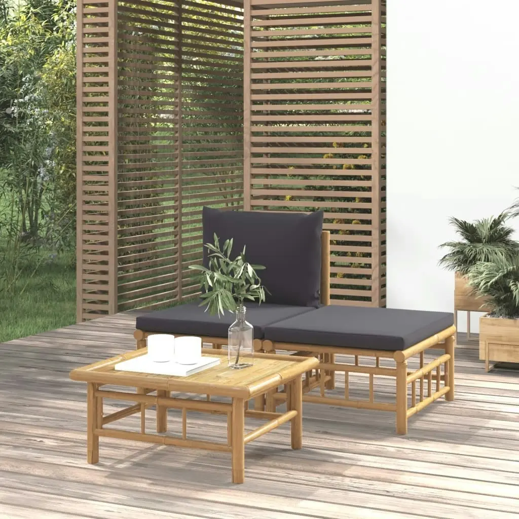 3 Piece Garden Lounge Set with Dark Grey Cushions Bamboo 362305