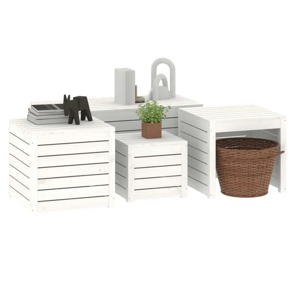 4 Piece Garden Box Set White Solid Wood Pine 3154667