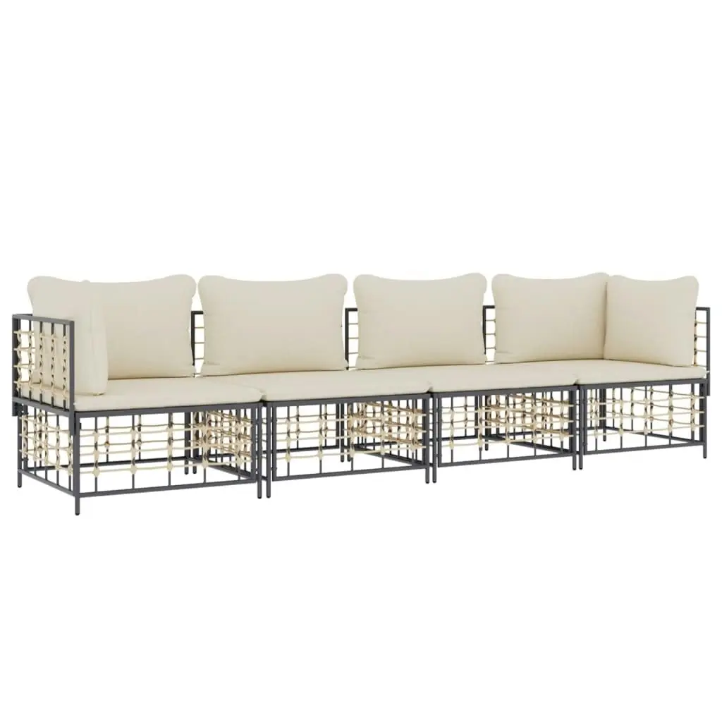 4 Piece Garden Lounge Set with Cushions Anthracite Poly Rattan 3186698