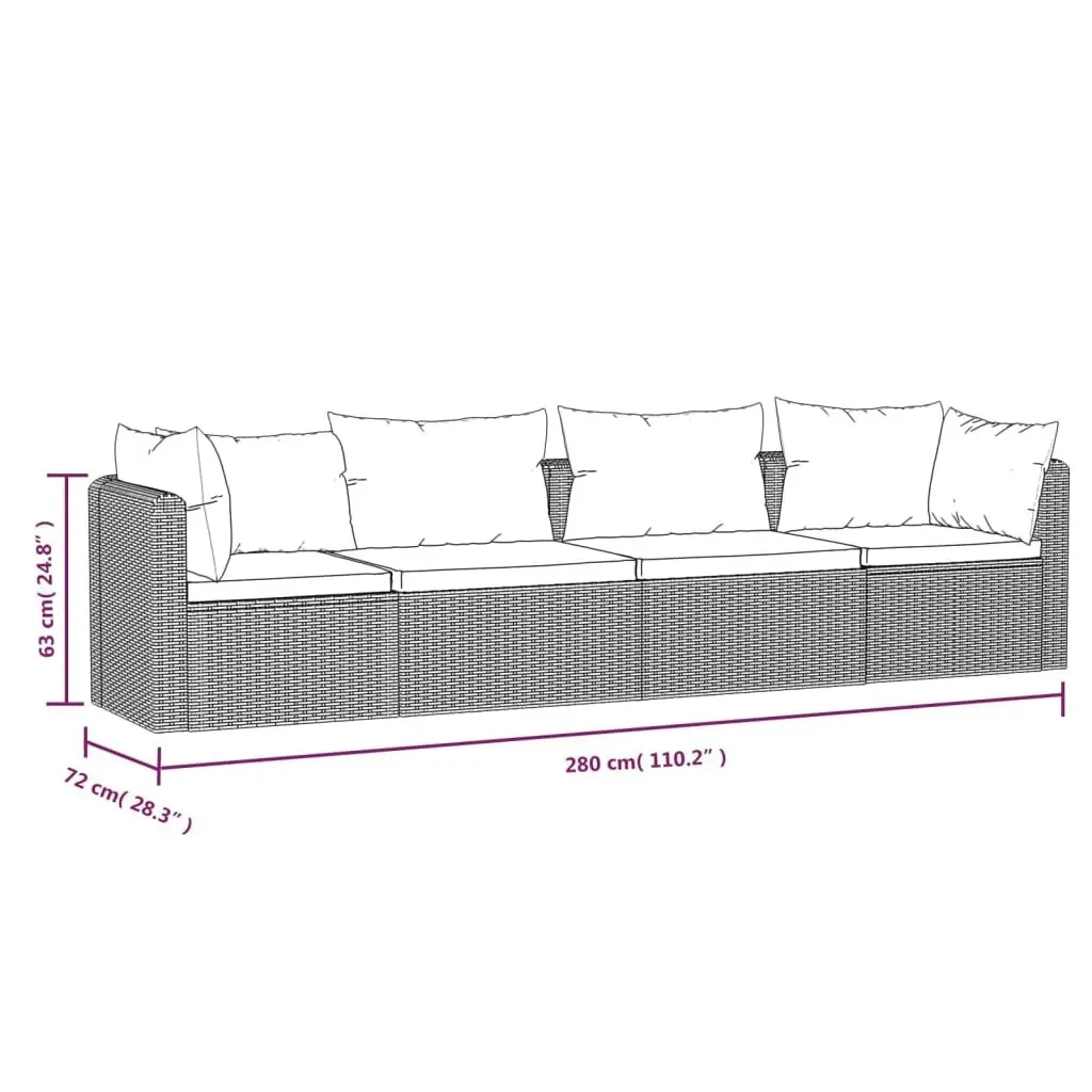 4 Piece Garden Sofa Set with Cushions Poly Rattan Black 46558