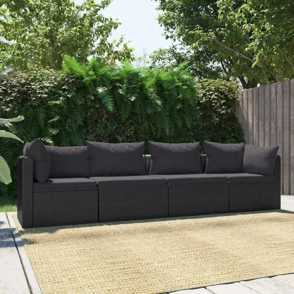 4 Piece Garden Sofa Set with Cushions Poly Rattan Black 46558