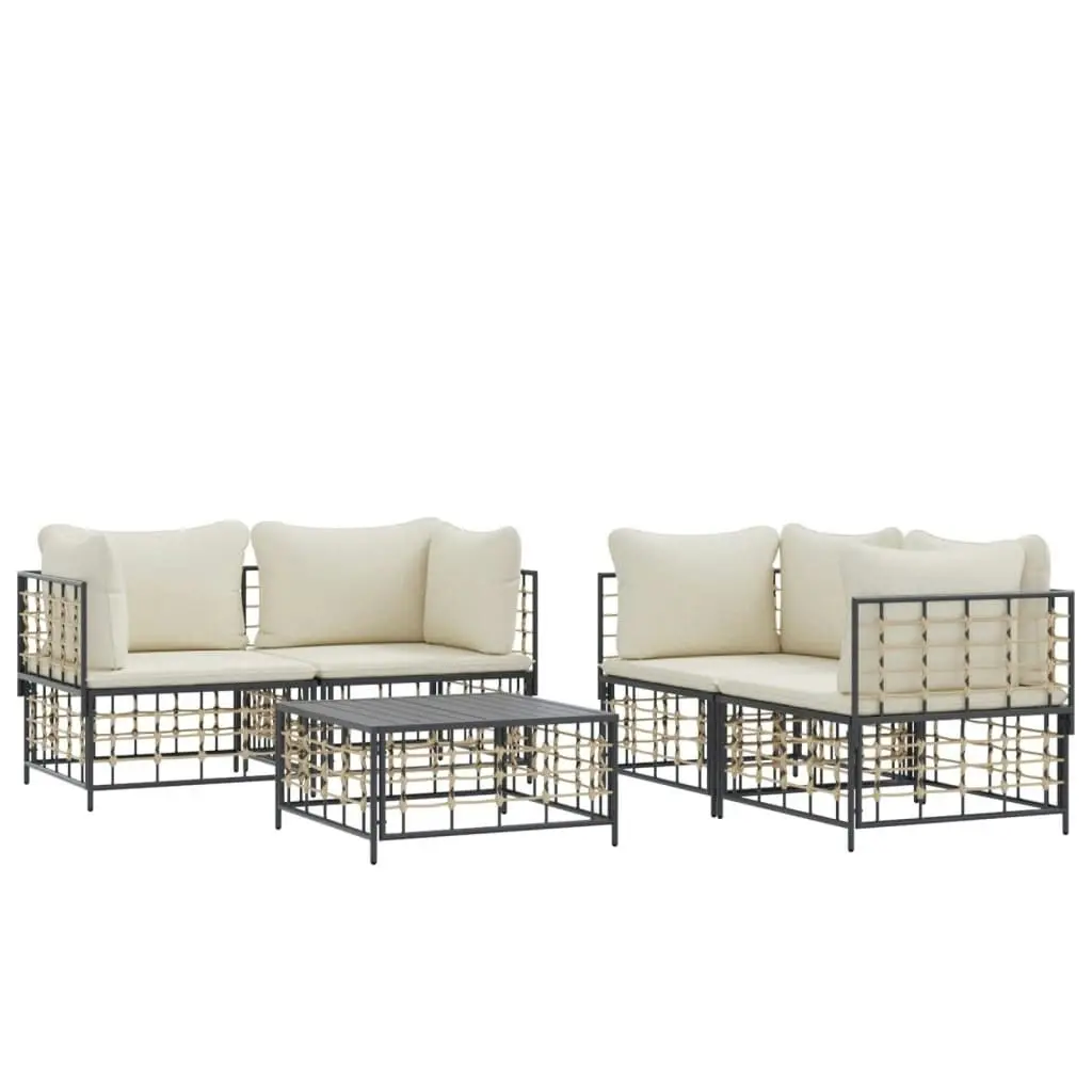 5 Piece Garden Lounge Set with Cushions Anthracite Poly Rattan 3186702