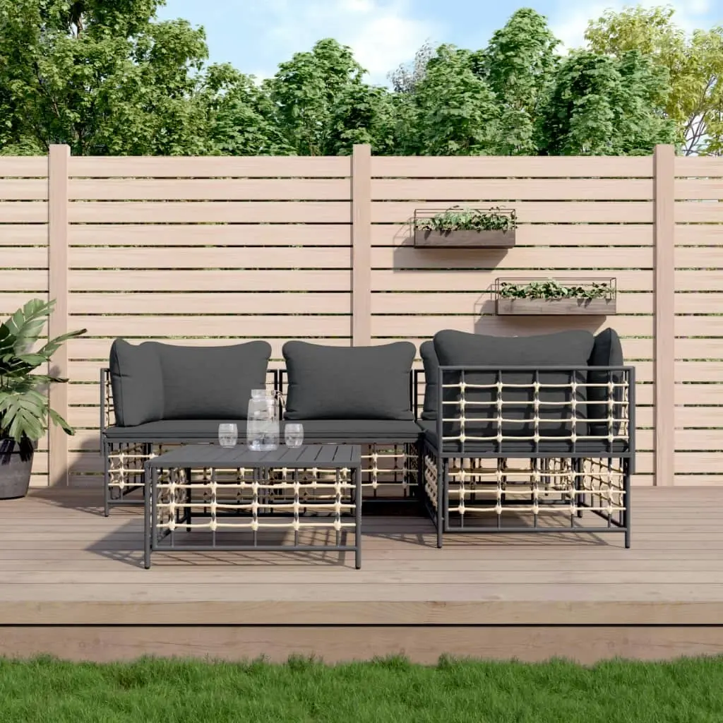 5 Piece Garden Lounge Set with Cushions Anthracite Poly Rattan 3186749