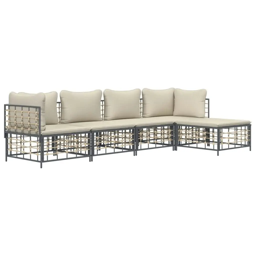 5 Piece Garden Lounge Set with Cushions Anthracite Poly Rattan 3186742