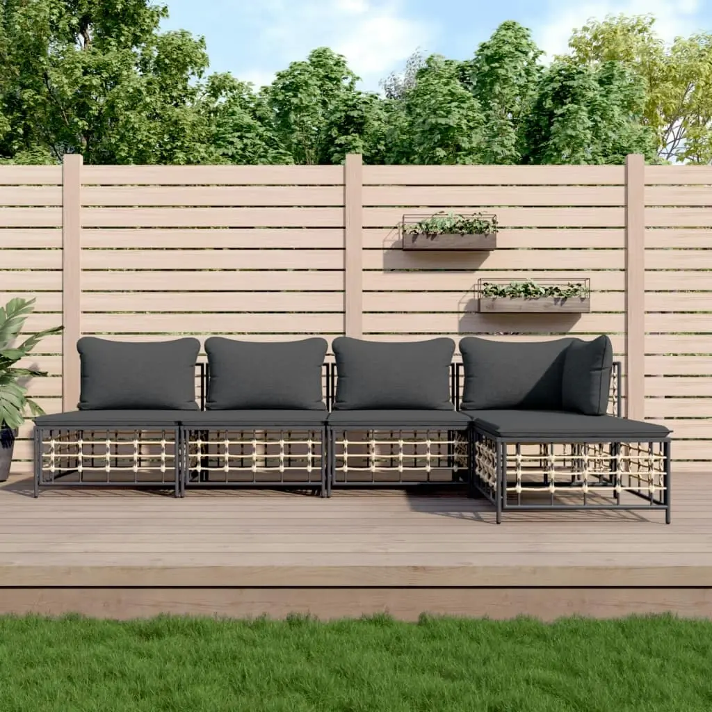 5 Piece Garden Lounge Set with Cushions Anthracite Poly Rattan 3186735