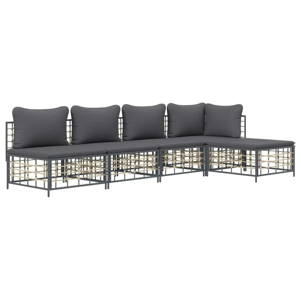 5 Piece Garden Lounge Set with Cushions Anthracite Poly Rattan 3186735