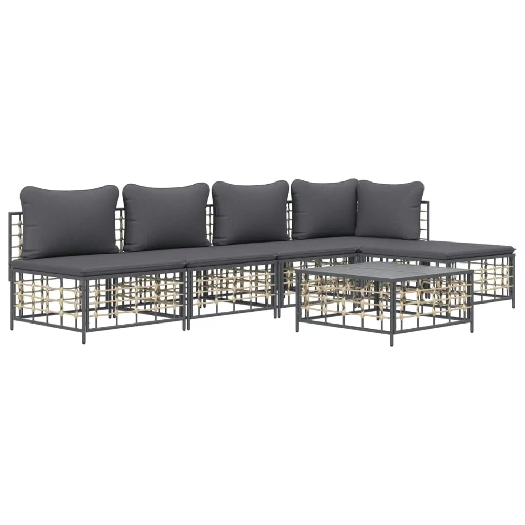 6 Piece Garden Lounge Set with Cushions Anthracite Poly Rattan 3186737