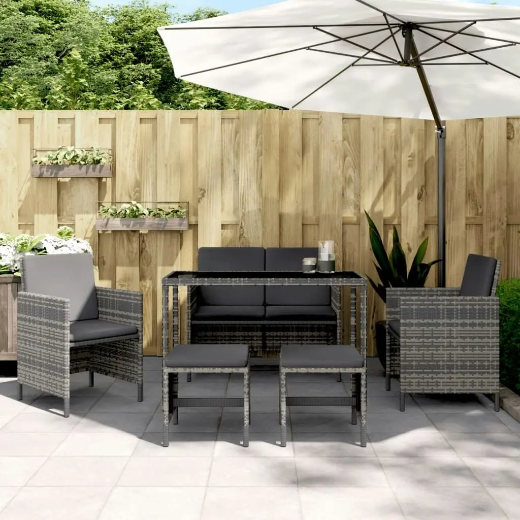 6 Piece Garden Dining Set with Cushions Grey Poly Rattan 363397