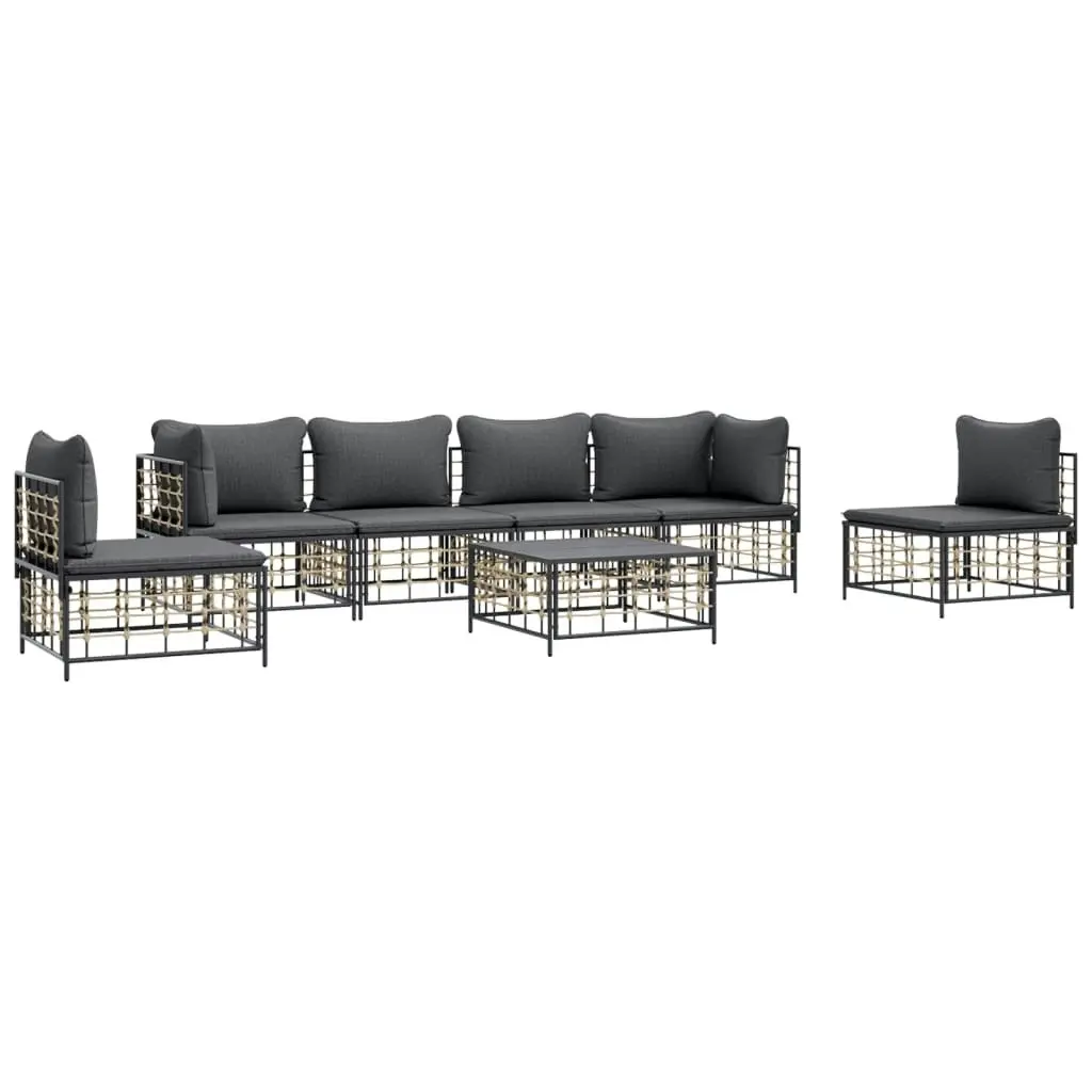 7 Piece Garden Lounge Set with Cushions Anthracite Poly Rattan 3186723