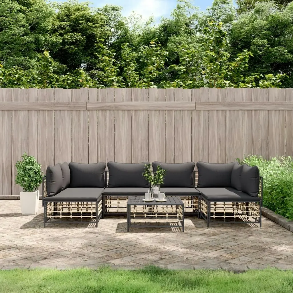 7 Piece Garden Lounge Set with Cushions Anthracite Poly Rattan 3186789