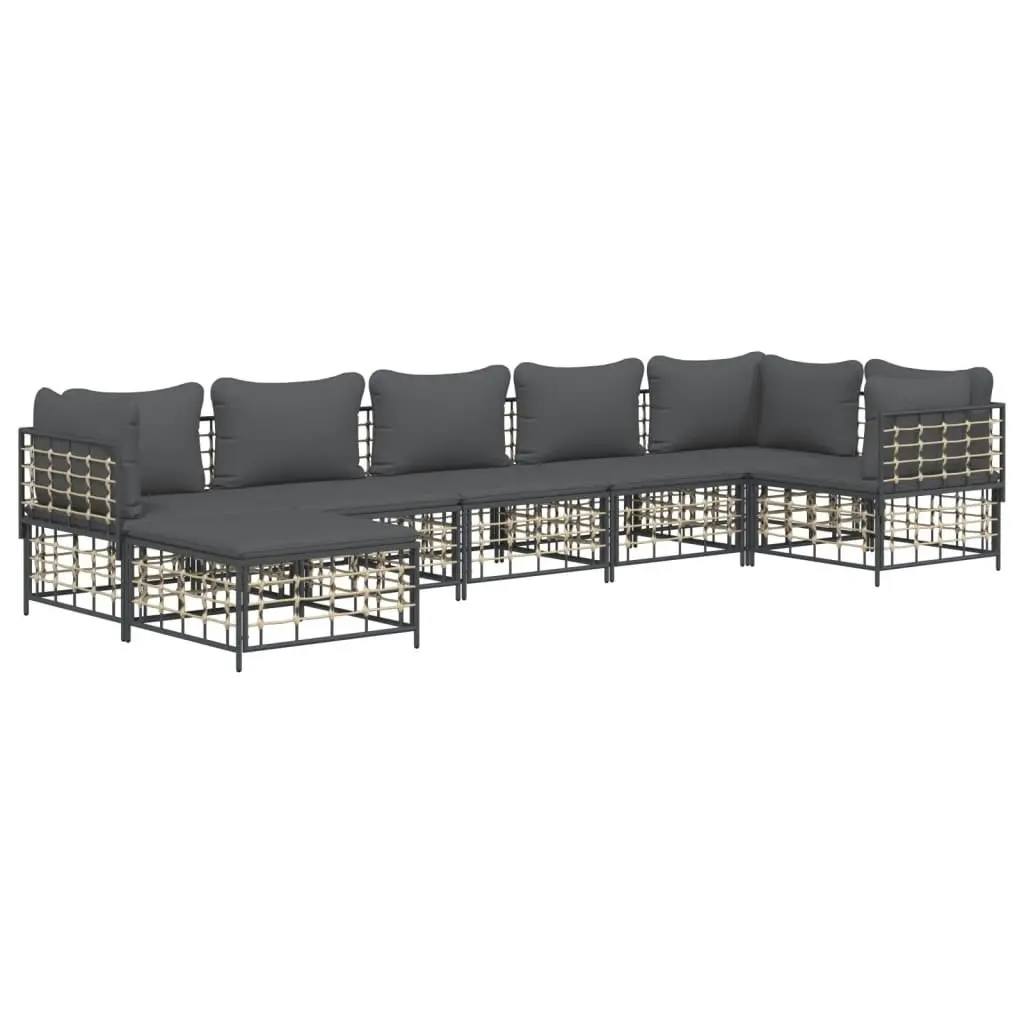 7 Piece Garden Lounge Set with Cushions Anthracite Poly Rattan 3186775