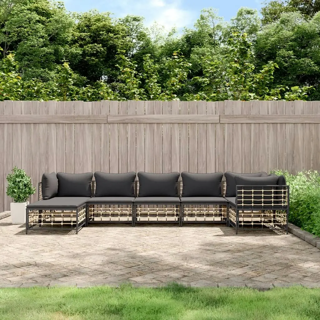 7 Piece Garden Lounge Set with Cushions Anthracite Poly Rattan 3186775