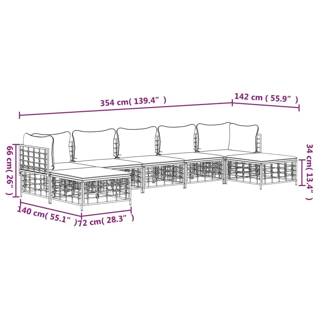 7 Piece Garden Lounge Set with Cushions Anthracite Poly Rattan 3186782