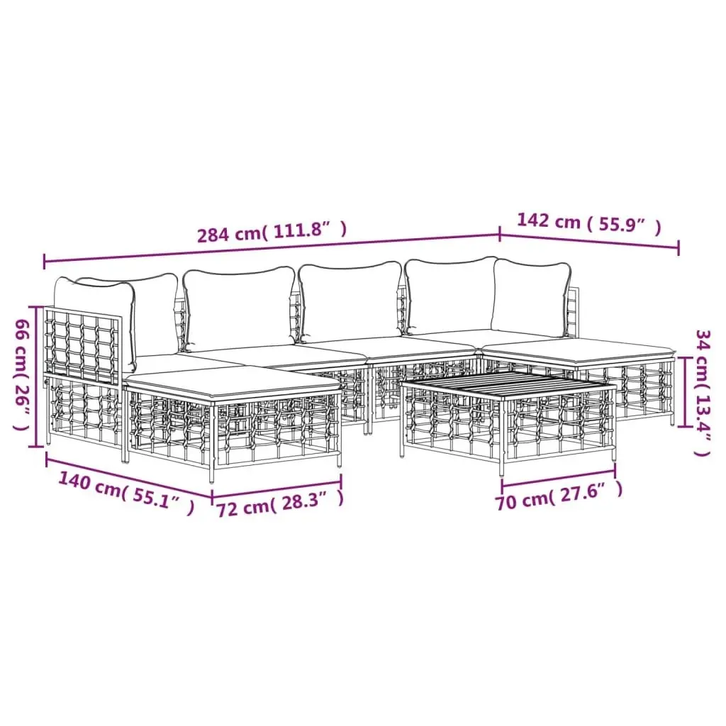 7 Piece Garden Lounge Set with Cushions Anthracite Poly Rattan 3186780