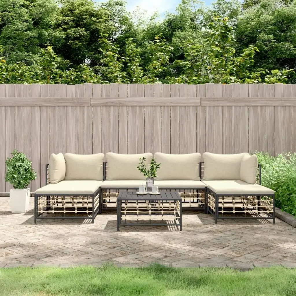 7 Piece Garden Lounge Set with Cushions Anthracite Poly Rattan 3186780