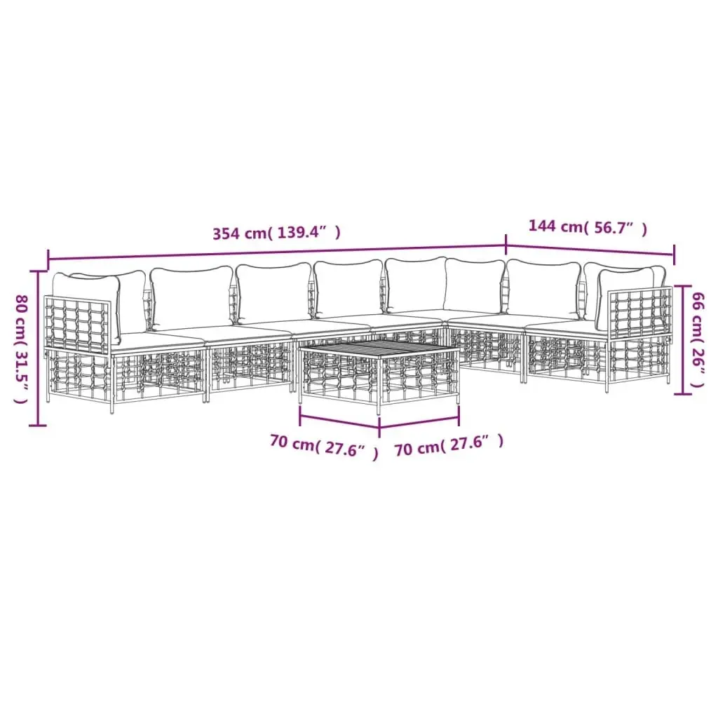 8 Piece Garden Lounge Set with Cushions Anthracite Poly Rattan 3186763