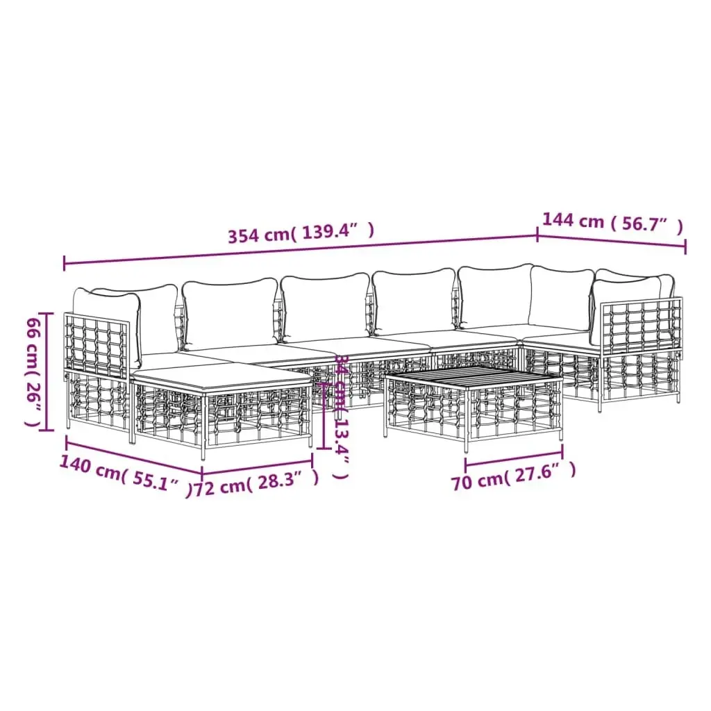 8 Piece Garden Lounge Set with Cushions Anthracite Poly Rattan 3186777