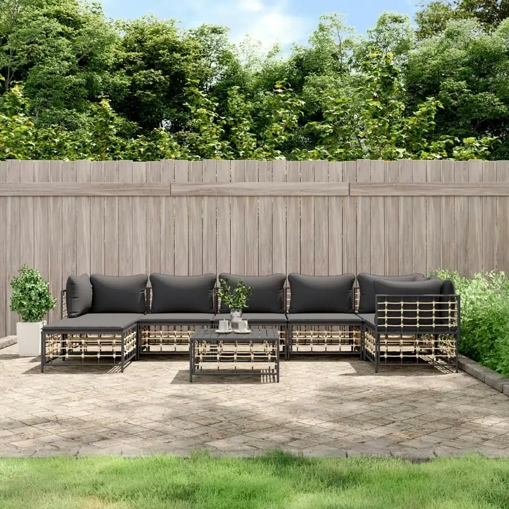 8 Piece Garden Lounge Set with Cushions Anthracite Poly Rattan 3186777