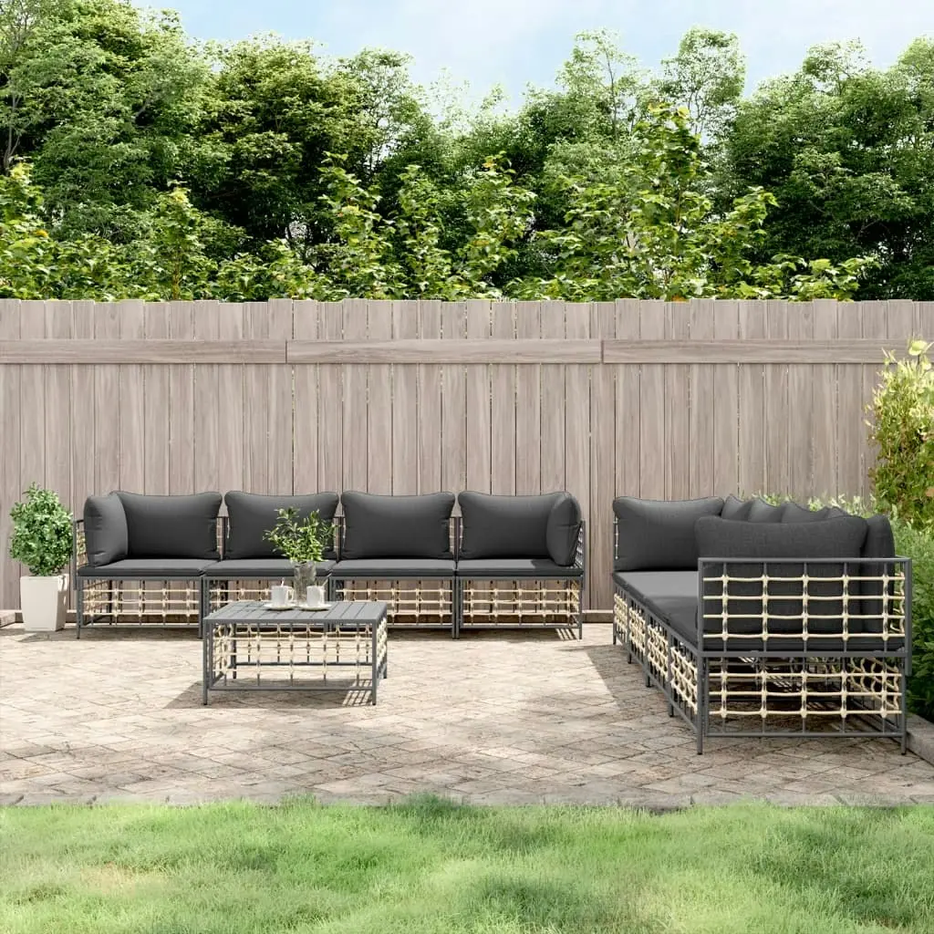 9 Piece Garden Lounge Set with Cushions Anthracite Poly Rattan 3186709