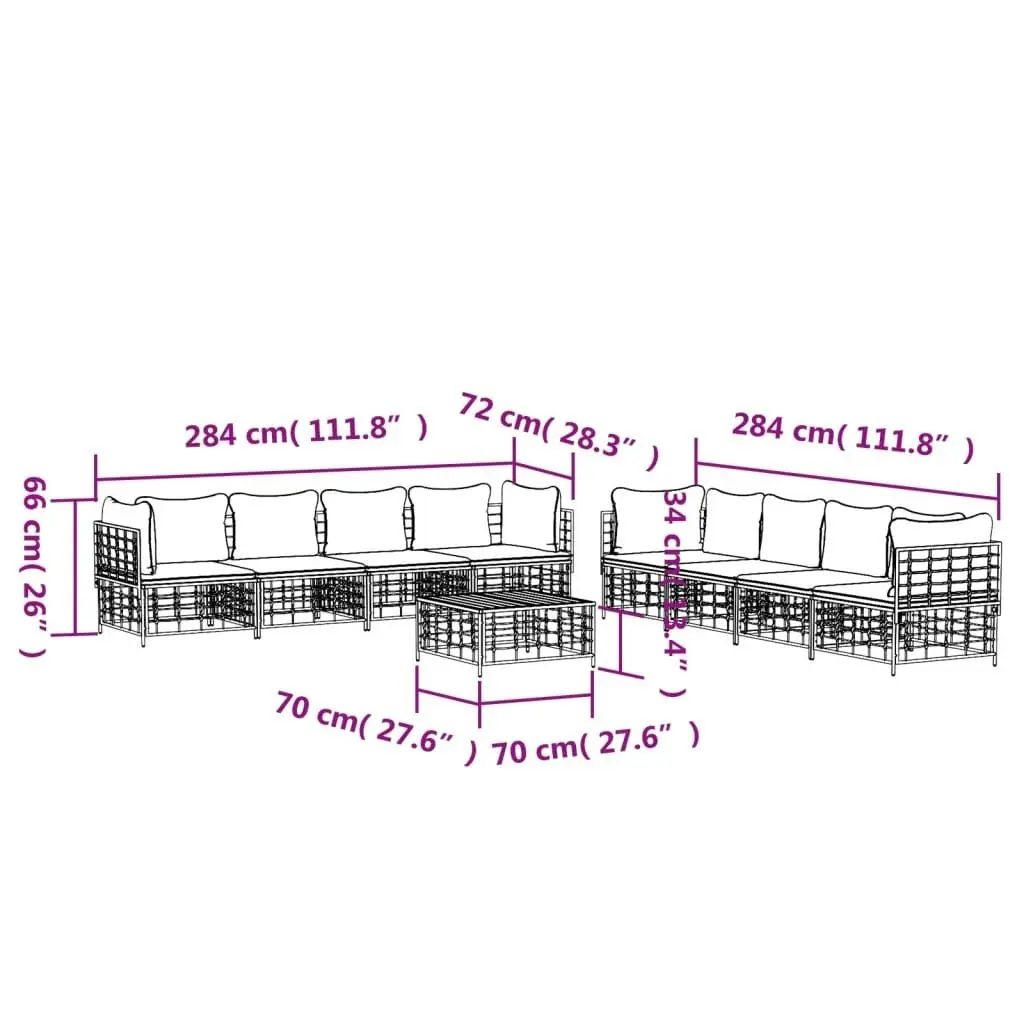 9 Piece Garden Lounge Set with Cushions Anthracite Poly Rattan 3186709