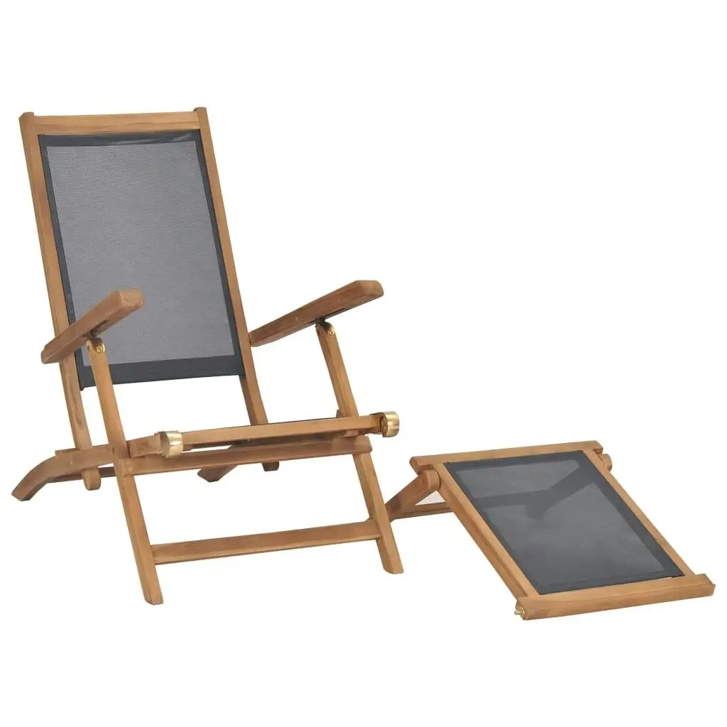 Deck Chair with Footrest Solid Teak Wood Black 47410