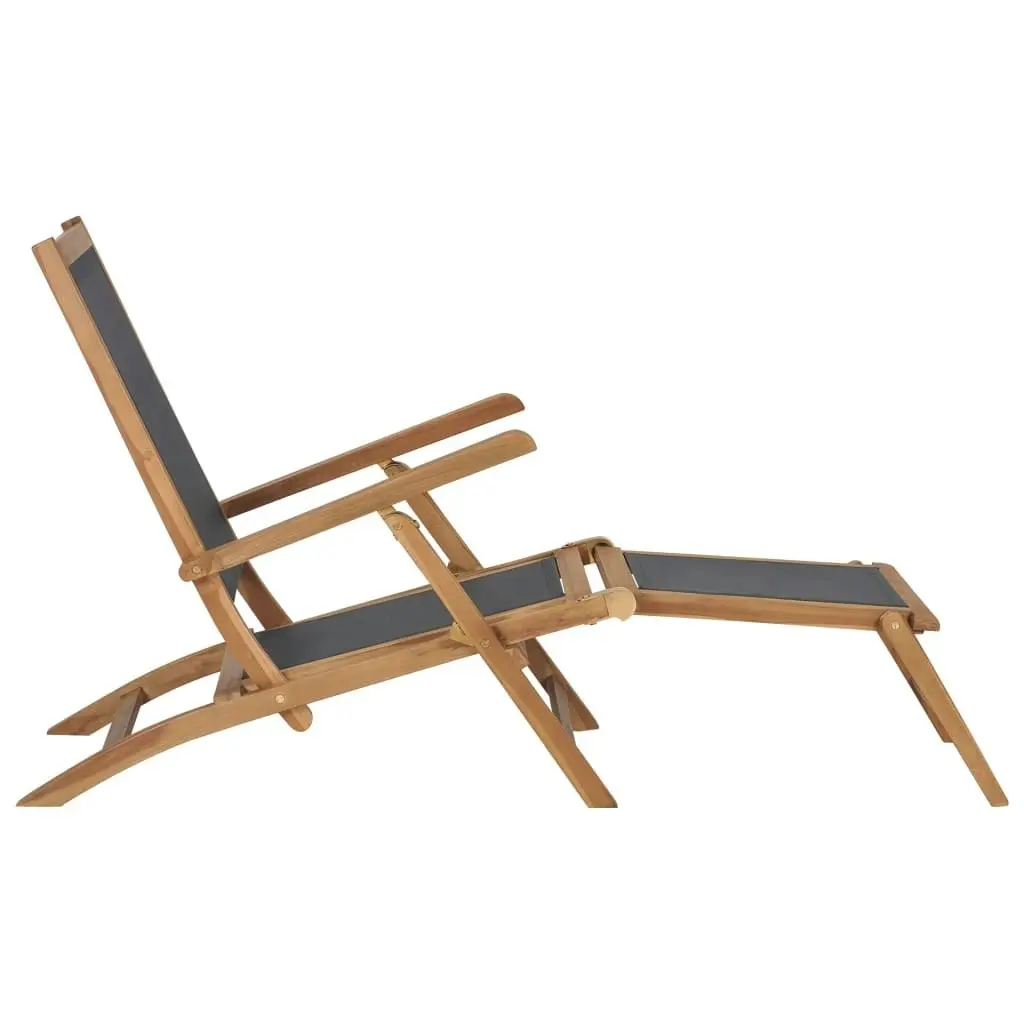 Deck Chair with Footrest Solid Teak Wood Black 47410