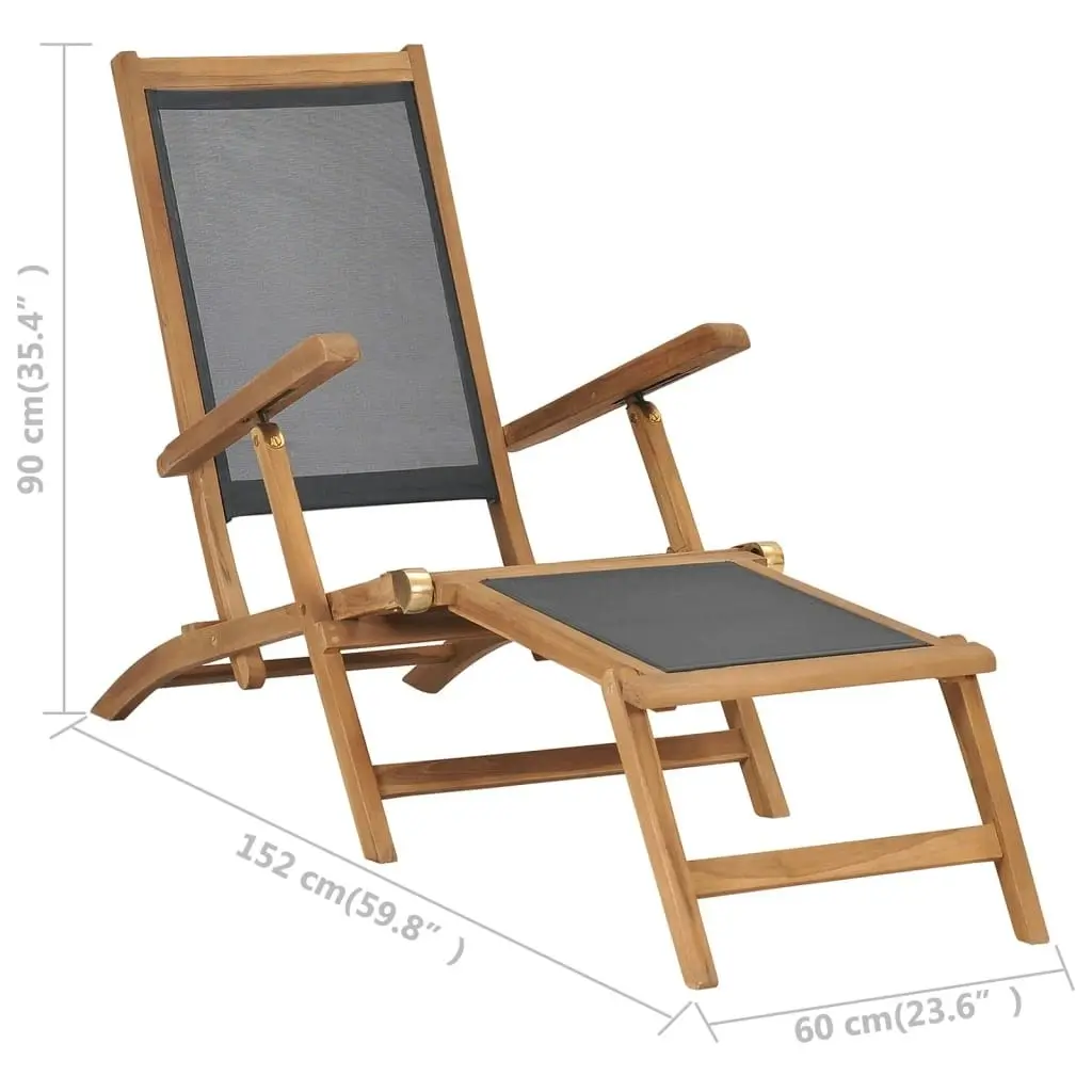 Deck Chair with Footrest Solid Teak Wood Black 47410