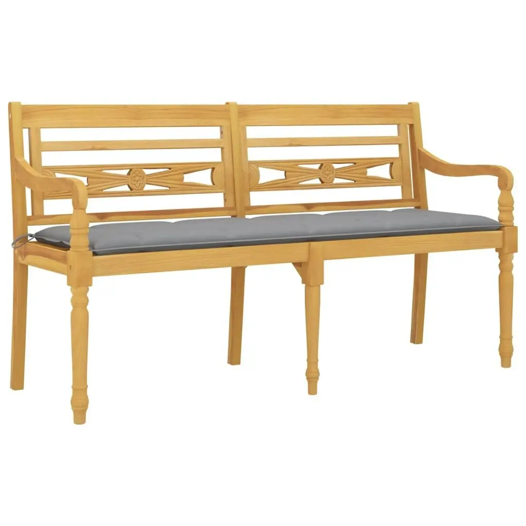 Batavia Bench with Grey Cushion 150 cm Solid Wood Teak 3100842