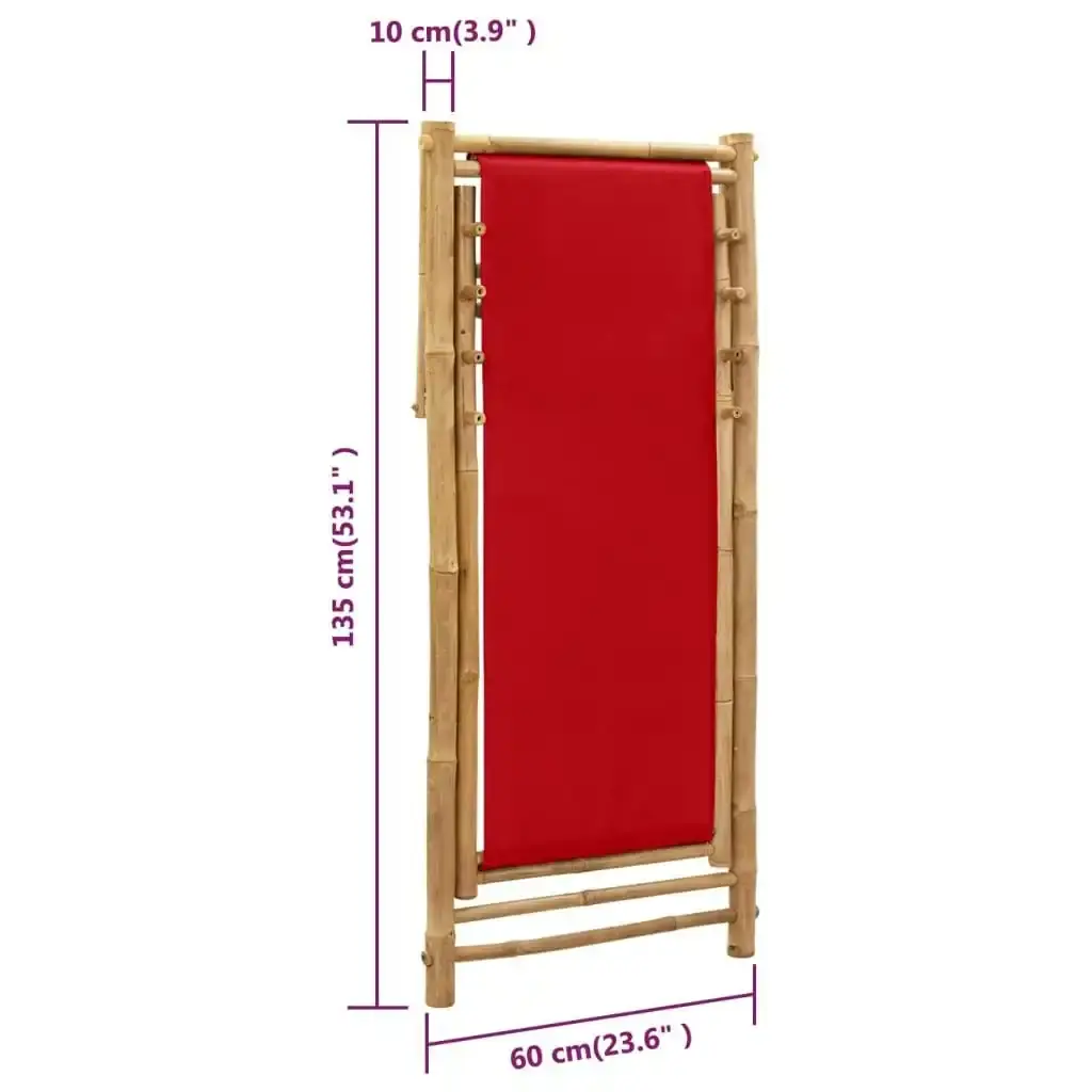 Deck Chair Bamboo and Canvas Red 318592