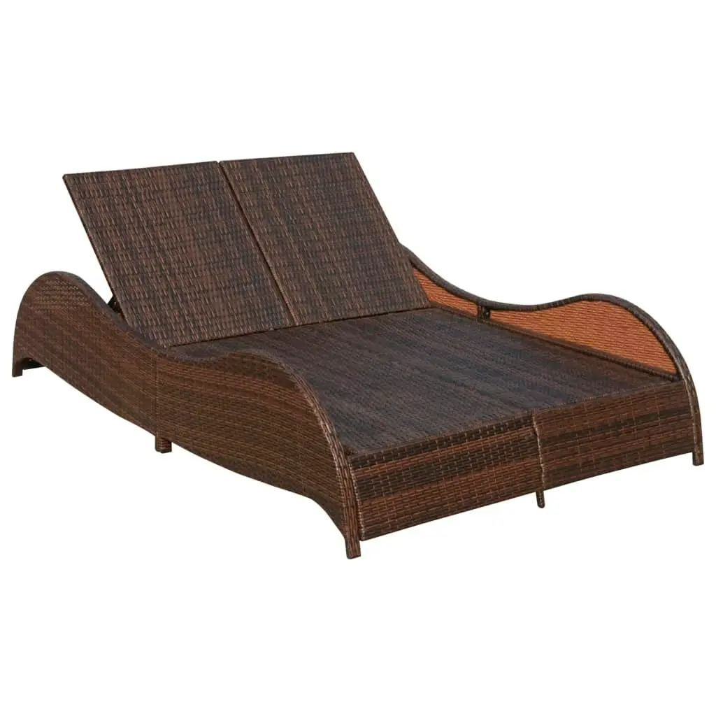 Double Sun Lounger with Cushion Poly Rattan Brown 41976