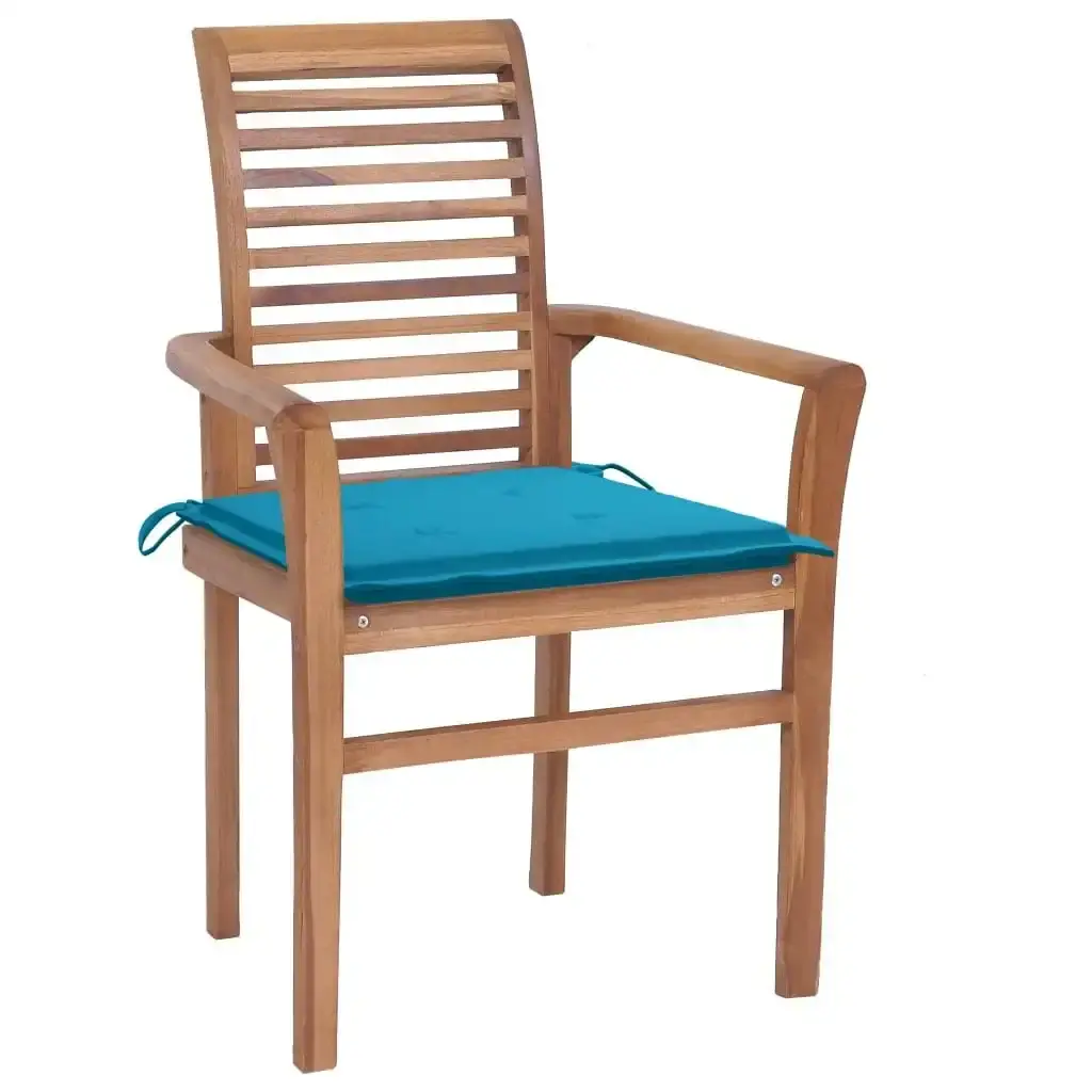 Dining Chairs 2 pcs with Blue Cushions Solid Teak Wood 3062599