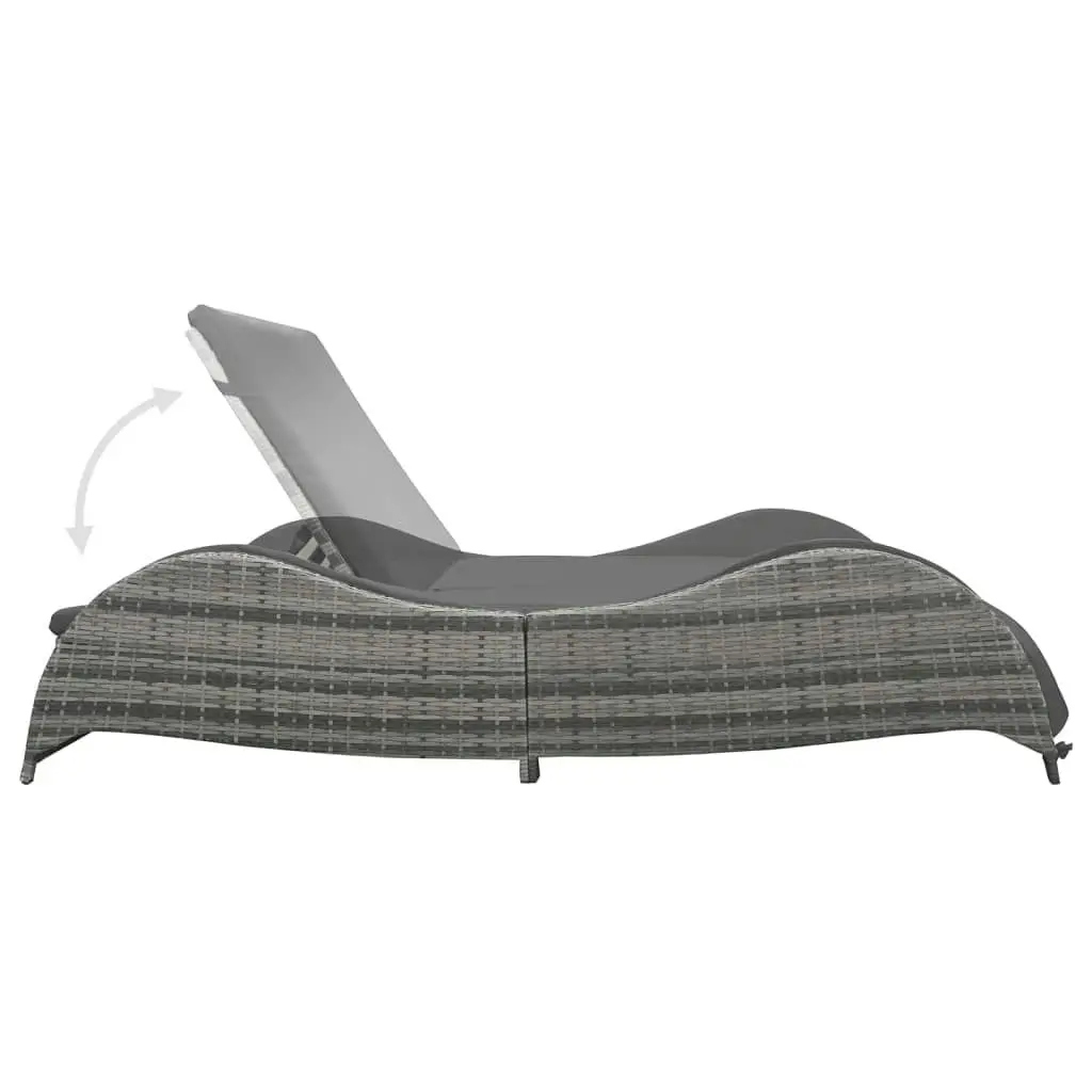 Double Sun Lounger with Cushion Poly Rattan Anthracite 49495