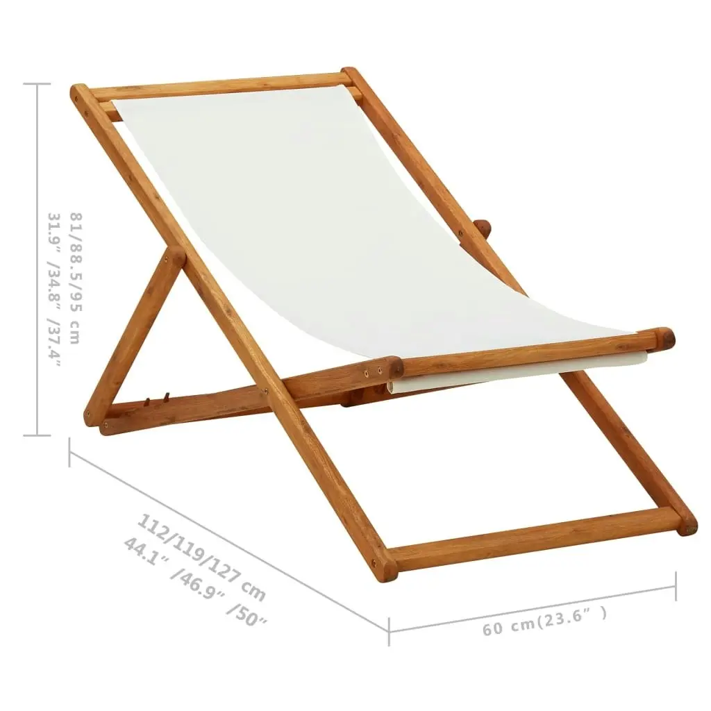 Folding Beach Chair Eucalyptus Wood and Fabric Cream White 310314