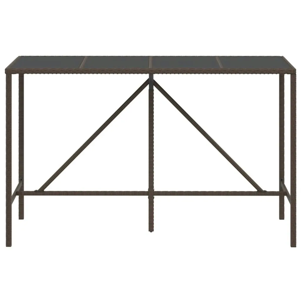 Bar Table with Glass Top Brown 180x70x110 cm Poly Rattan 362590