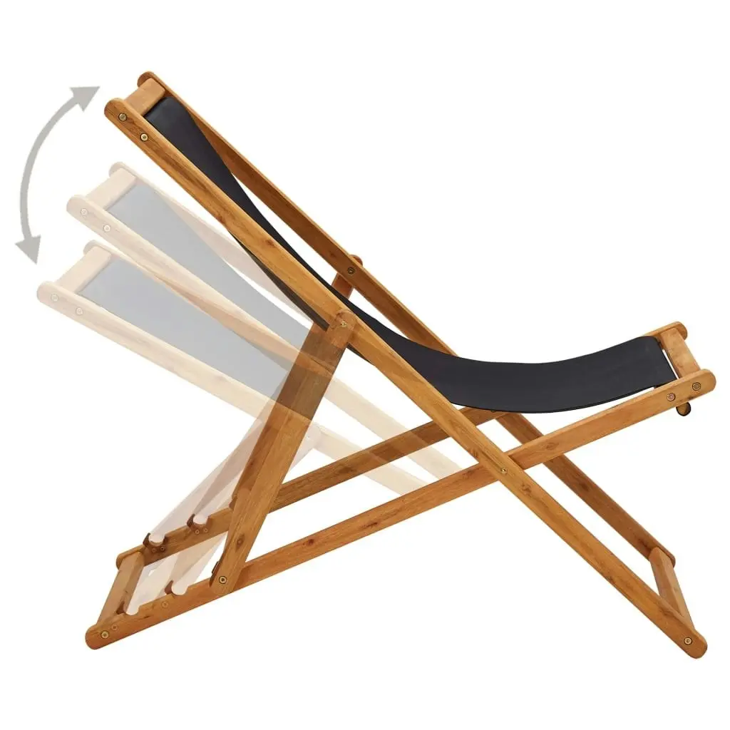 Folding Beach Chair Eucalyptus Wood and Fabric Black 310316